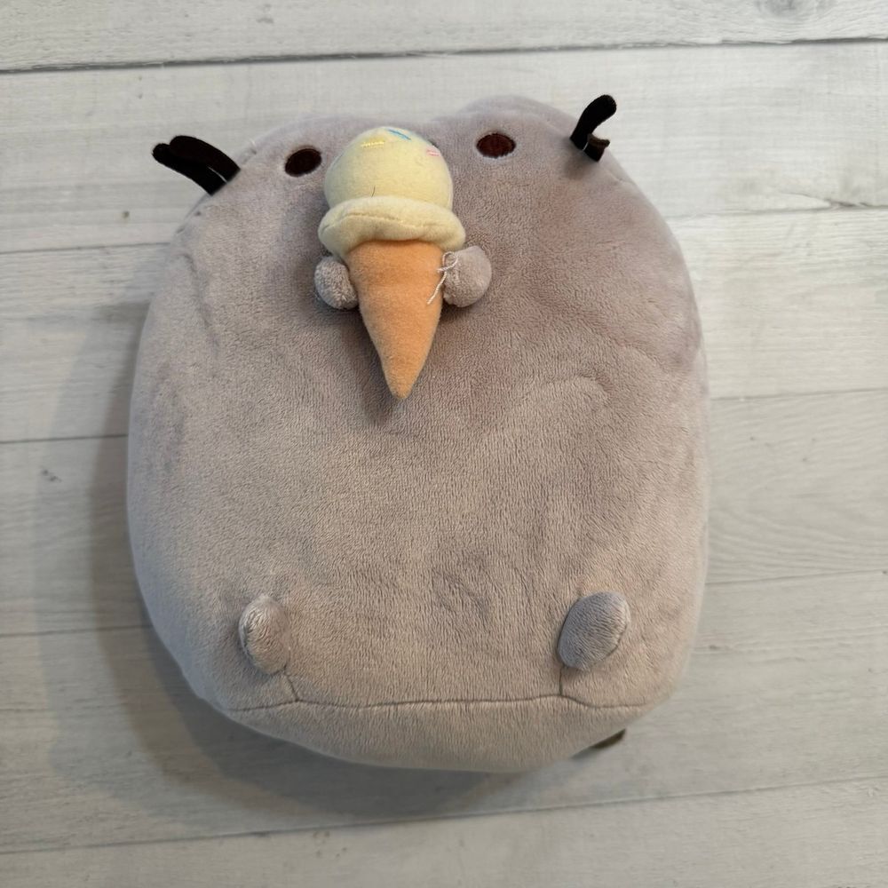 GUND Pusheen Cat With Ice Cream Cone 10" Grey Plush Stuffed Animal